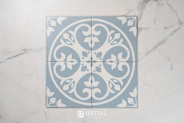 Encaustic Pattern Tile Pierre 1 Floral Light Blue Matt 200X200 ,