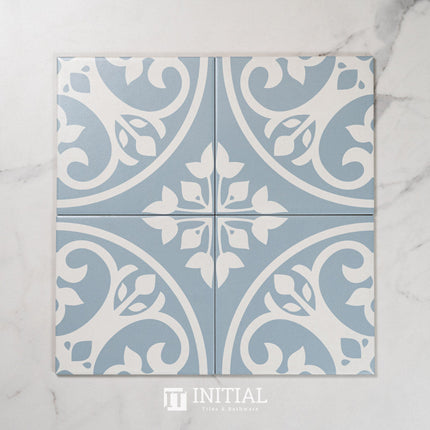 Encaustic Pattern Tile Pierre 1 Floral Light Blue Matt 200X200 ,