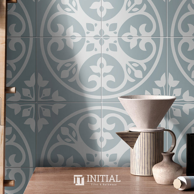 Encaustic Pattern Tile Pierre 1 Floral Light Blue Matt 200X200 ,