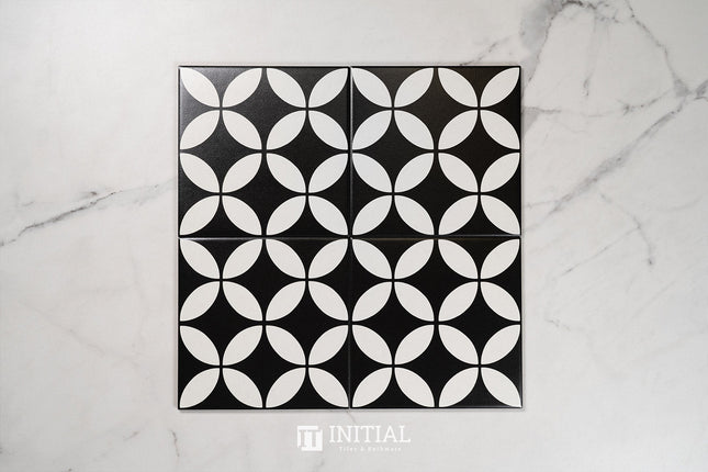 Encaustic Pattern Tile Pierre Great Dane Black Matt 200X200 ,