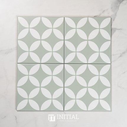 Encaustic Pattern Tile Pierre Great Dane Pale Green Matt 200X200 ,