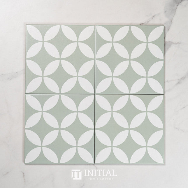 Encaustic Pattern Tile Pierre Great Dane Pale Green Matt 200X200 ,