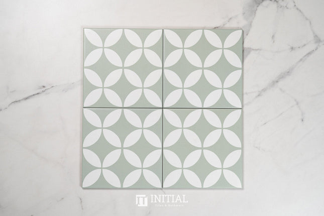 Encaustic Pattern Tile Pierre Great Dane Pale Green Matt 200X200 ,