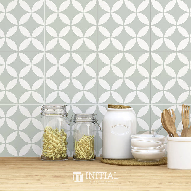 Encaustic Pattern Tile Pierre Great Dane Pale Green Matt 200X200 ,