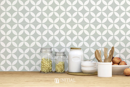 Encaustic Pattern Tile Pierre Great Dane Pale Green Matt 200X200 ,