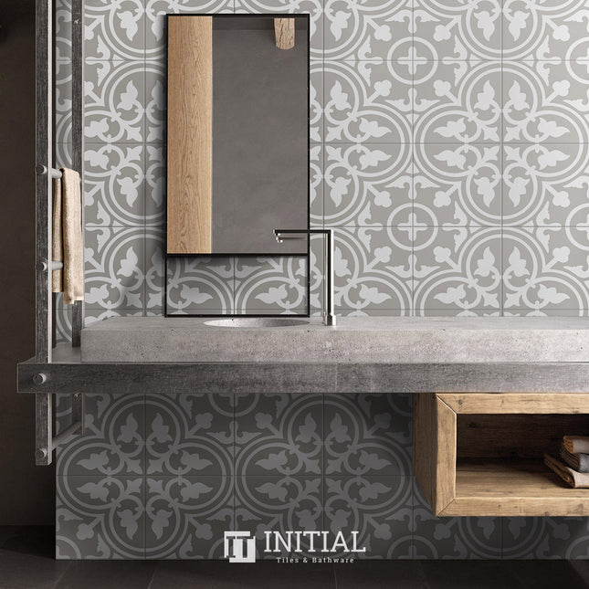 Encaustic Pattern Tile Pierre Shadow Grey Matt 200X200 ,