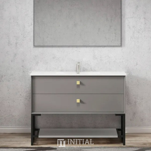 Otti Hugo Wall Hung Vanity with 2 Drawers Soft Close Doors Matt Grey 1190W X 550H X 460D , With 1200mm Leg