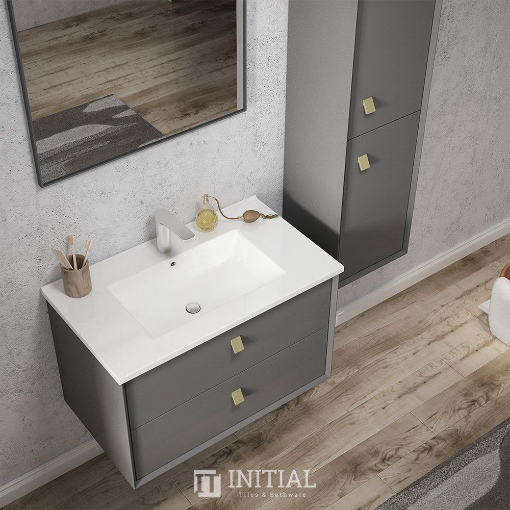 Otti Hugo Series Wall Hung Vanity with 2 Drawers Soft Close Doors Matt Grey 890W X 550H X 460D , With Ceramic Top None