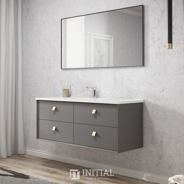 Otti Hugo Wall Hung Vanity with 2 Drawers Soft Close Doors Matt Grey 1490W X 550H X 460D ,