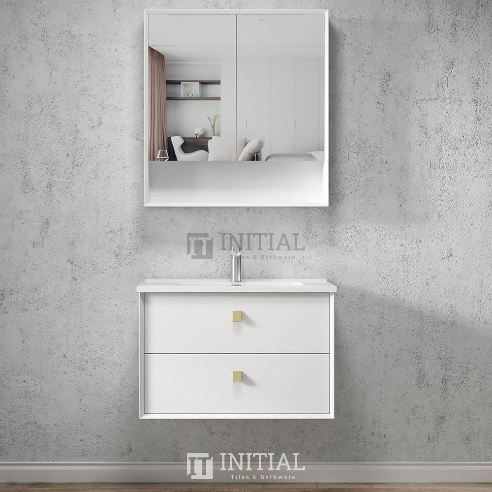 Otti Hugo Series Wall Hung Vanity with 2 Drawers Soft Close Doors Matt White 740W X 550H X 460D , Cabinet Only None