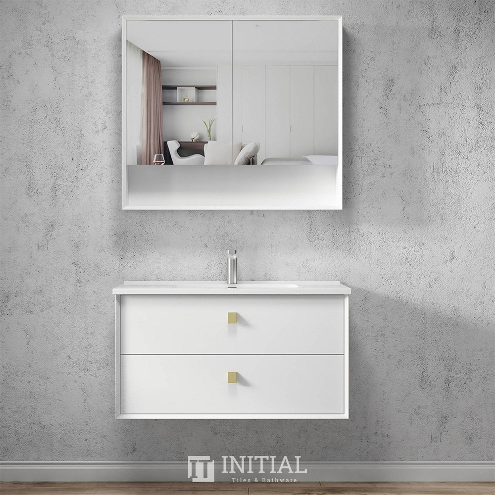 Otti Hugo Wall Hung Vanity with 2 Drawers Soft Close Doors Matt White 890W X 550H X 460D , Cabinet Only None