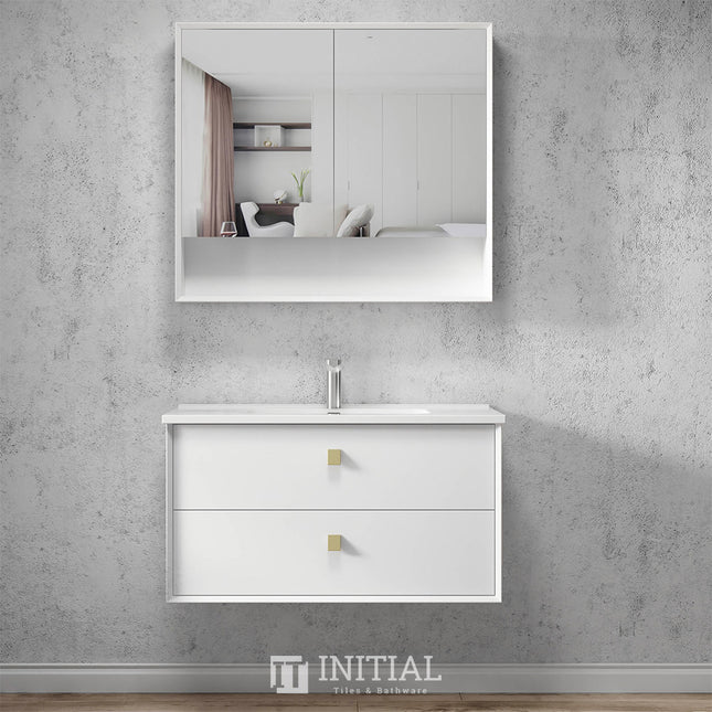 Otti Hugo Wall Hung Vanity with 2 Drawers Soft Close Doors Matt White 890W X 550H X 460D ,