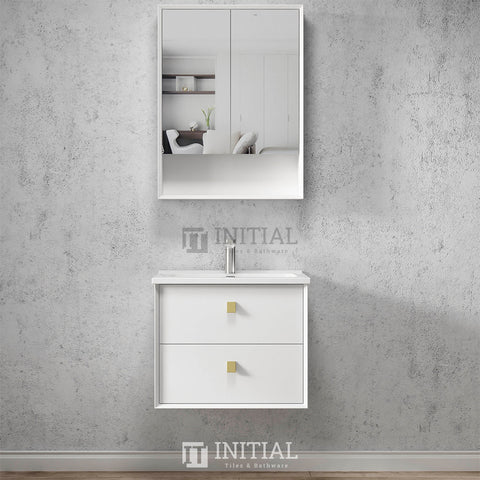 Otti Hugo Series Wall Hung Vanity with 2 Drawers Soft Close Doors Matt White 590W X 550H X 460D , Cabinet Only None