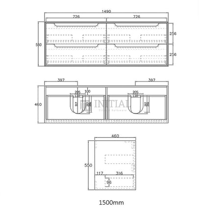 Otti Bruno Series Wall Hung Vanity with 4 Drawers Soft Close Doors Natural Oak 1490W X 550H X 460D ,