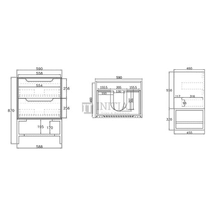 Otti Bruno Series Wall Hung Vanity with 2 Drawers Soft Close Doors Natural Oak 590W X 550H X 460D ,
