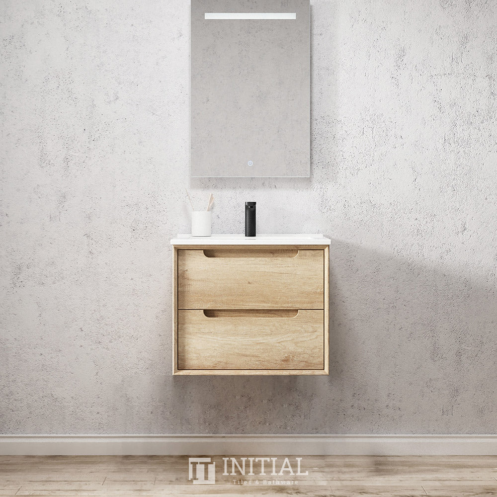 Otti Bruno Series Wall Hung Vanity with 2 Drawers Soft Close Doors Natural Oak 590W X 550H X 460D ,