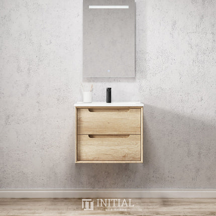 Otti Bruno Series Wall Hung Vanity with 2 Drawers Soft Close Doors Natural Oak 590W X 550H X 460D ,