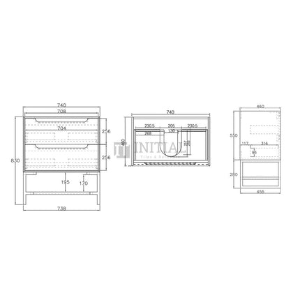 Otti Bruno Series Wall Hung Vanity with 2 Drawers Soft Close Doors Natural Oak 740W X 550H X 460D ,