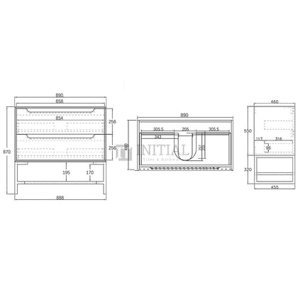 Otti Bruno Series Wall Hung Vanity with 2 Drawers Soft Close Doors Natural Oak 890W X 550H X 460D ,