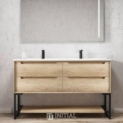Otti Bruno Series Wall Hung Vanity with 4 Drawers Soft Close Doors Natural Oak 1490W X 550H X 460D , With 1500mm Leg