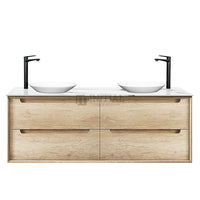 Otti Bruno Series Wall Hung Vanity with 4 Drawers Soft Close Doors Natural Oak 1490W X 550H X 460D , With Stone Top - Mont Blanc None