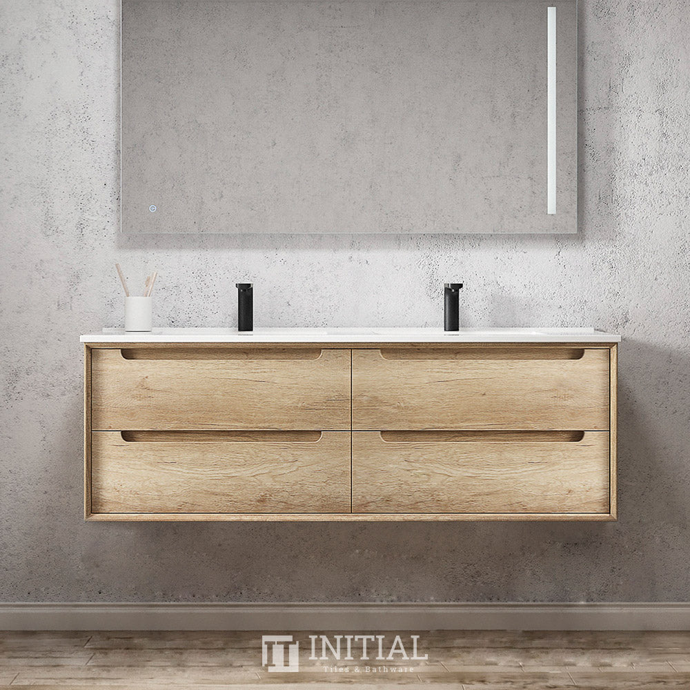 Otti Bruno Series Wall Hung Vanity with 4 Drawers Soft Close Doors Natural Oak 1490W X 550H X 460D , Cabinet Only None