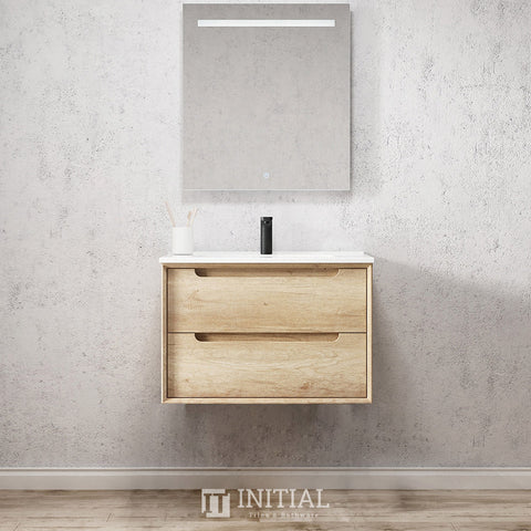 Otti Bruno Series Wall Hung Vanity with 2 Drawers Soft Close Doors Natural Oak 740W X 550H X 460D ,