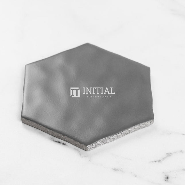 Ceramic Glazed Rippled Surface Hexagon Charcoal Matt 130X150mm ,