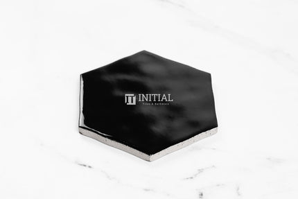 Ceramic Glazed Rippled Surface Hexagon Gloss Black 130X150mm ,