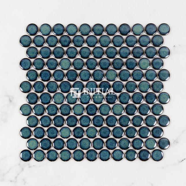 Feature Mosaic Venice 28mm Penny Round Mosaic Gloss Shadow Green 314X328 ,