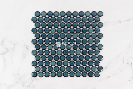 Feature Mosaic Venice 28mm Penny Round Mosaic Gloss Shadow Green 314X328 ,