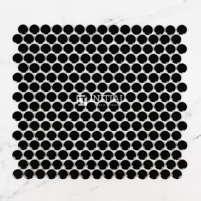 Feature Mosaic Venice 19mm Penny Round Mosaic Gloss Black 315X294 ,