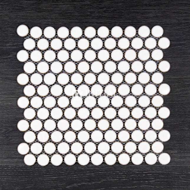 Feature Mosaic Venice 28mm Penny Round Mosaic Gloss Antique White 314X328 ,