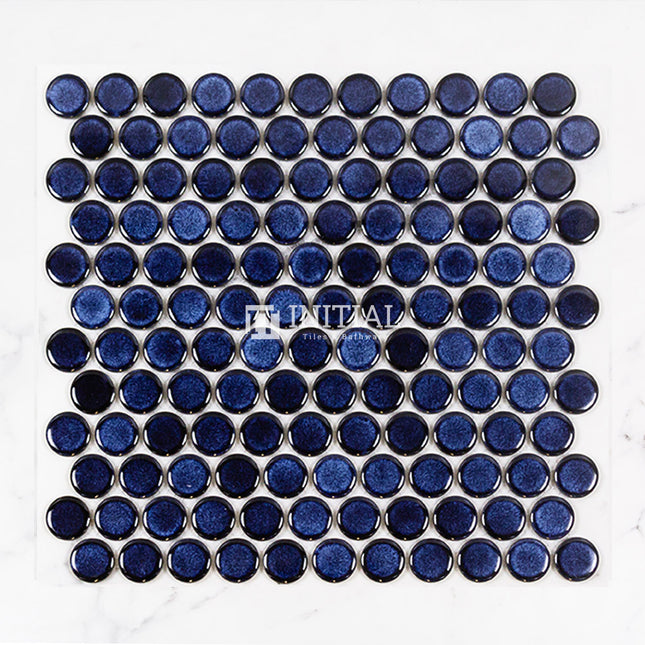 Feature Mosaic Venice 28mm Penny Round Mosaic Gloss Shadow Blue 314X328 ,