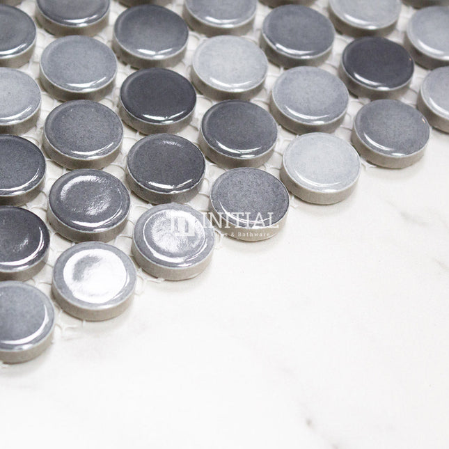 Feature Mosaic Venice 19mm Penny Round Mosaic Gloss Mixed Grey 315X294 ,