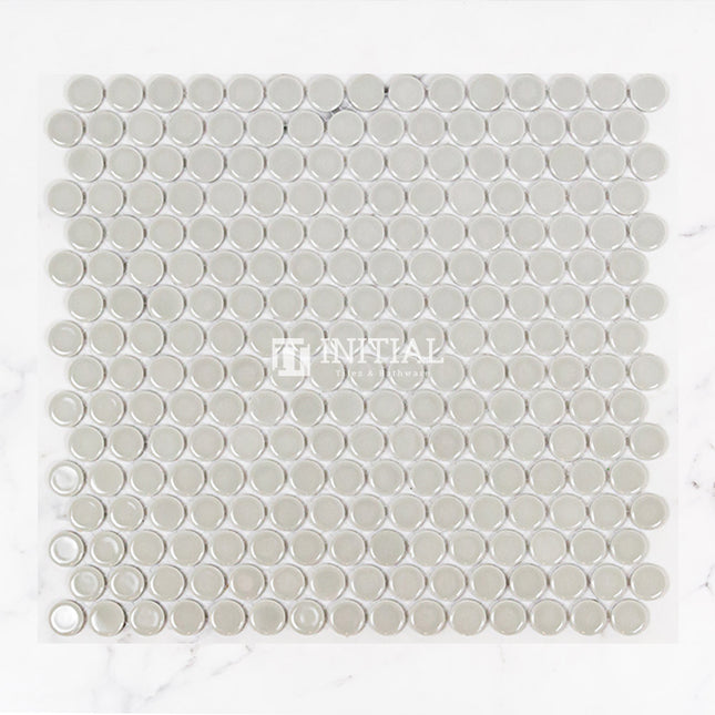 Feature Mosaic Venice 19mm Penny Round Mosaic Gloss Light Grey 315X294 ,