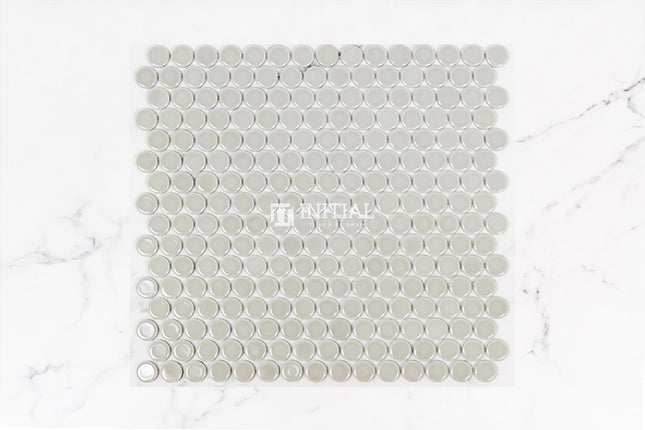 Feature Mosaic Venice 19mm Penny Round Mosaic Gloss Light Grey 315X294 ,