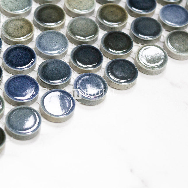 Feature Mosaic Venice 19mm Penny Round Mosaic Gloss Mixed Blue 315X294 ,