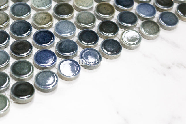 Feature Mosaic Venice 19mm Penny Round Mosaic Gloss Mixed Blue 315X294 ,