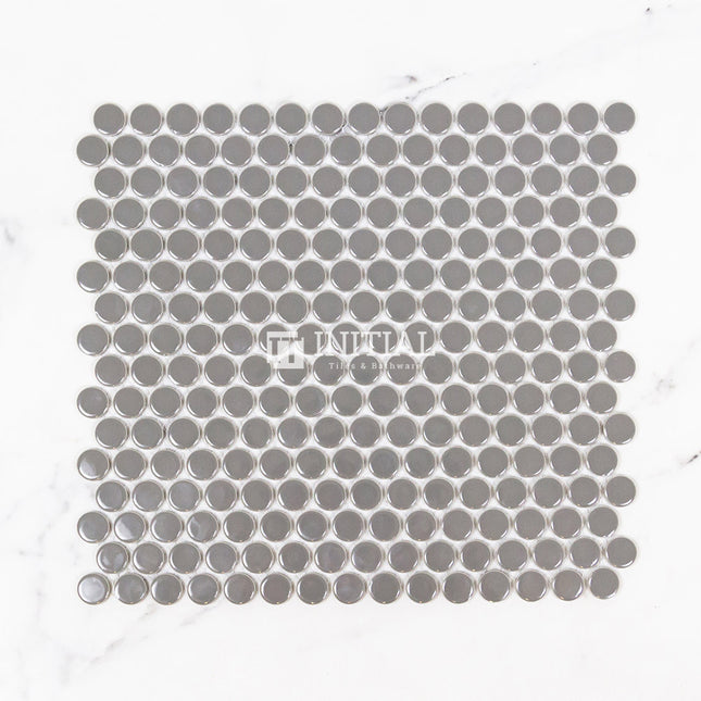 Feature Mosaic Venice 19mm Penny Round Mosaic Gloss Dark Grey 315X294 ,