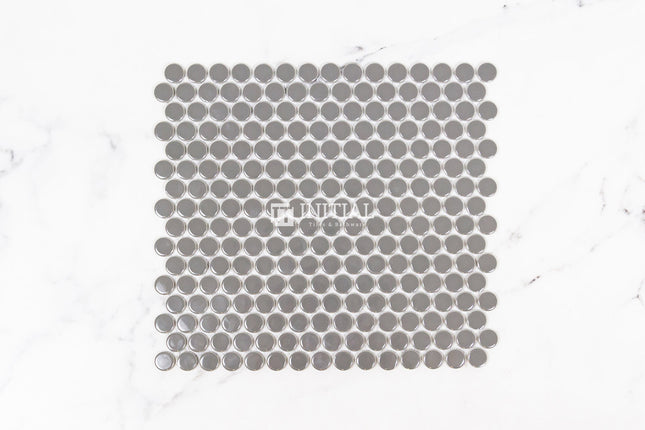 Feature Mosaic Venice 19mm Penny Round Mosaic Gloss Dark Grey 315X294 ,