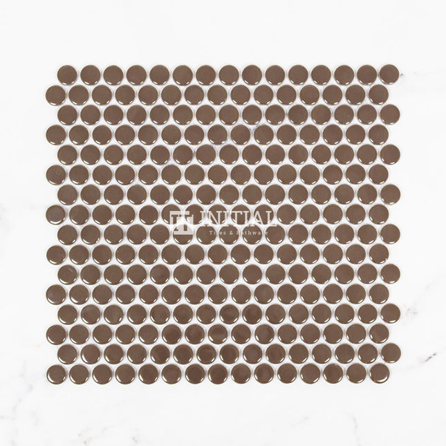 Feature Mosaic Venice 19mm Penny Round Mosaic Gloss Cappuccino 315X294 ,