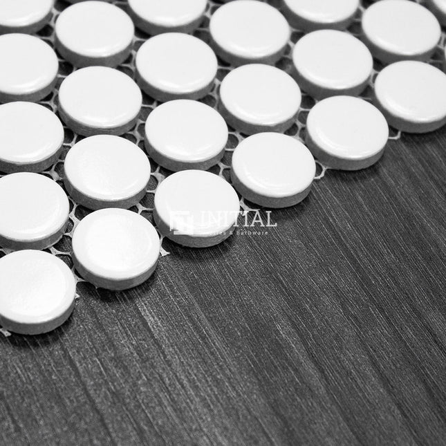 Feature Mosaic Venice 19mm Penny Round Mosaic Gloss Whtie 315X294 ,