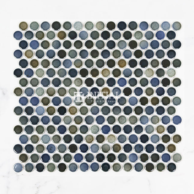 Feature Mosaic Venice 19mm Penny Round Mosaic Gloss Mixed Blue 315X294 ,
