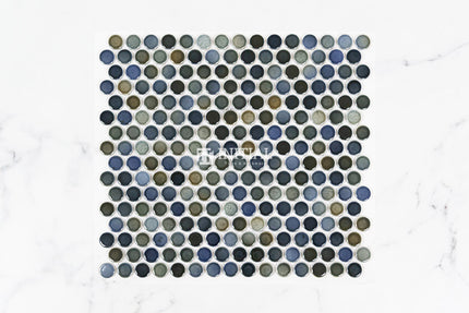 Feature Mosaic Venice 19mm Penny Round Mosaic Gloss Mixed Blue 315X294 ,