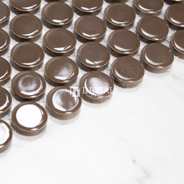 Feature Mosaic Venice 19mm Penny Round Mosaic Gloss Cappuccino 315X294 ,