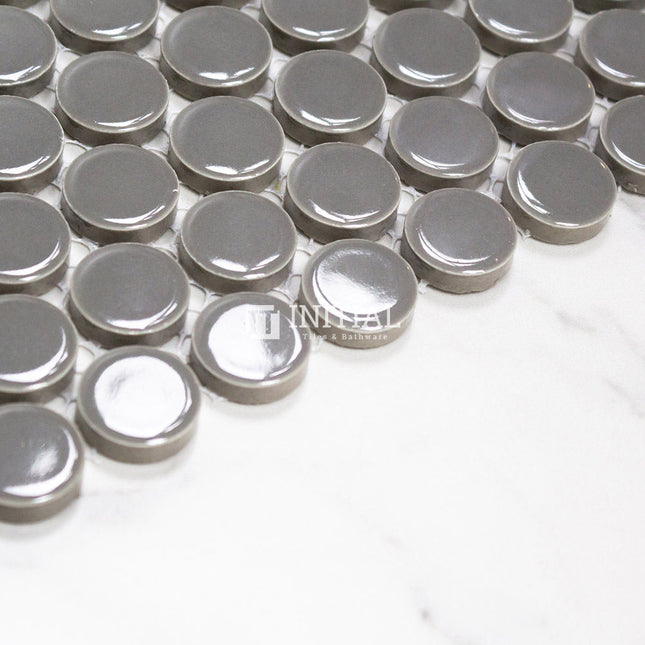 Feature Mosaic Venice 19mm Penny Round Mosaic Gloss Dark Grey 315X294 ,