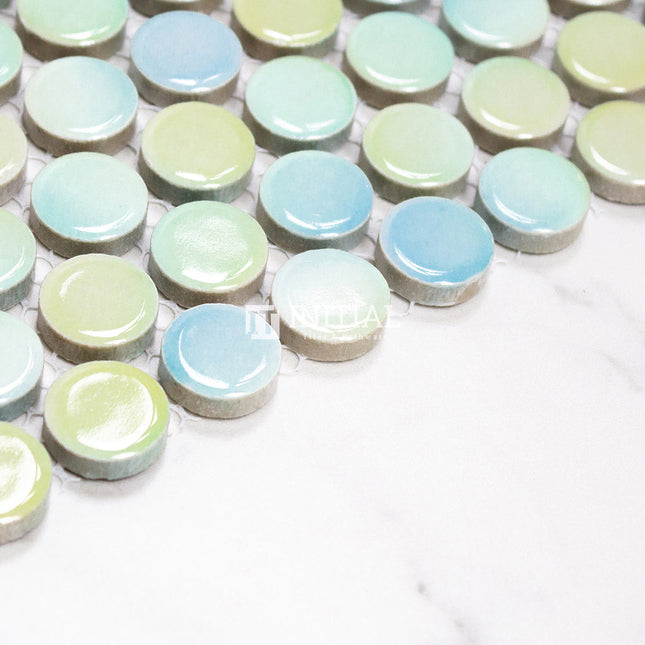 Feature Mosaic Venice 19mm Penny Round Mosaic Gloss Aquamarine 315X294 ,