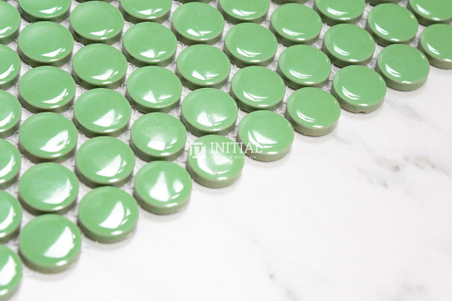 Feature Mosaic Venice 19mm Penny Round Mosaic Gloss Green 315X294 ,