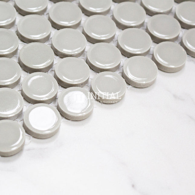 Feature Mosaic Venice 19mm Penny Round Mosaic Gloss Light Grey 315X294 ,